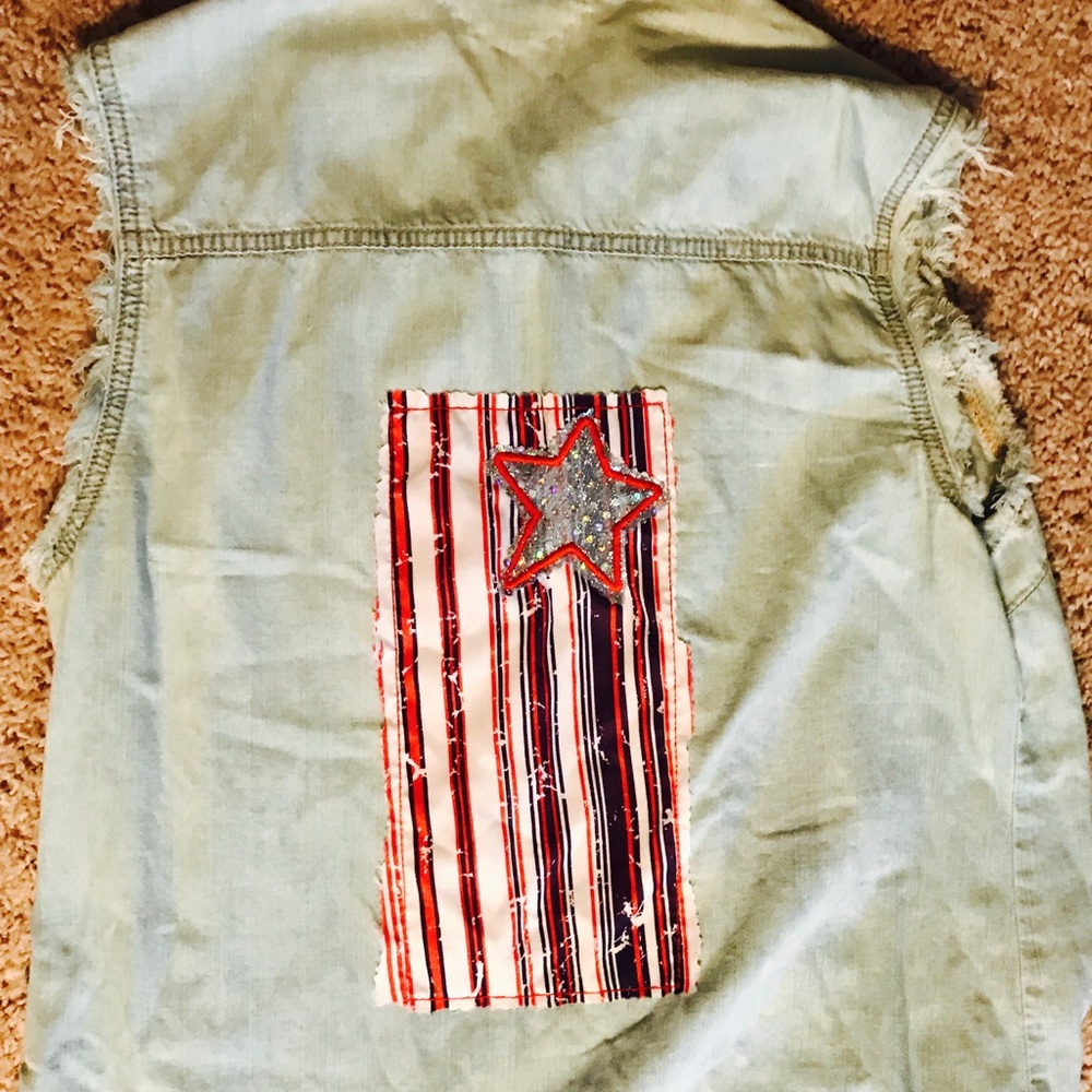 Denim flag distressed vest